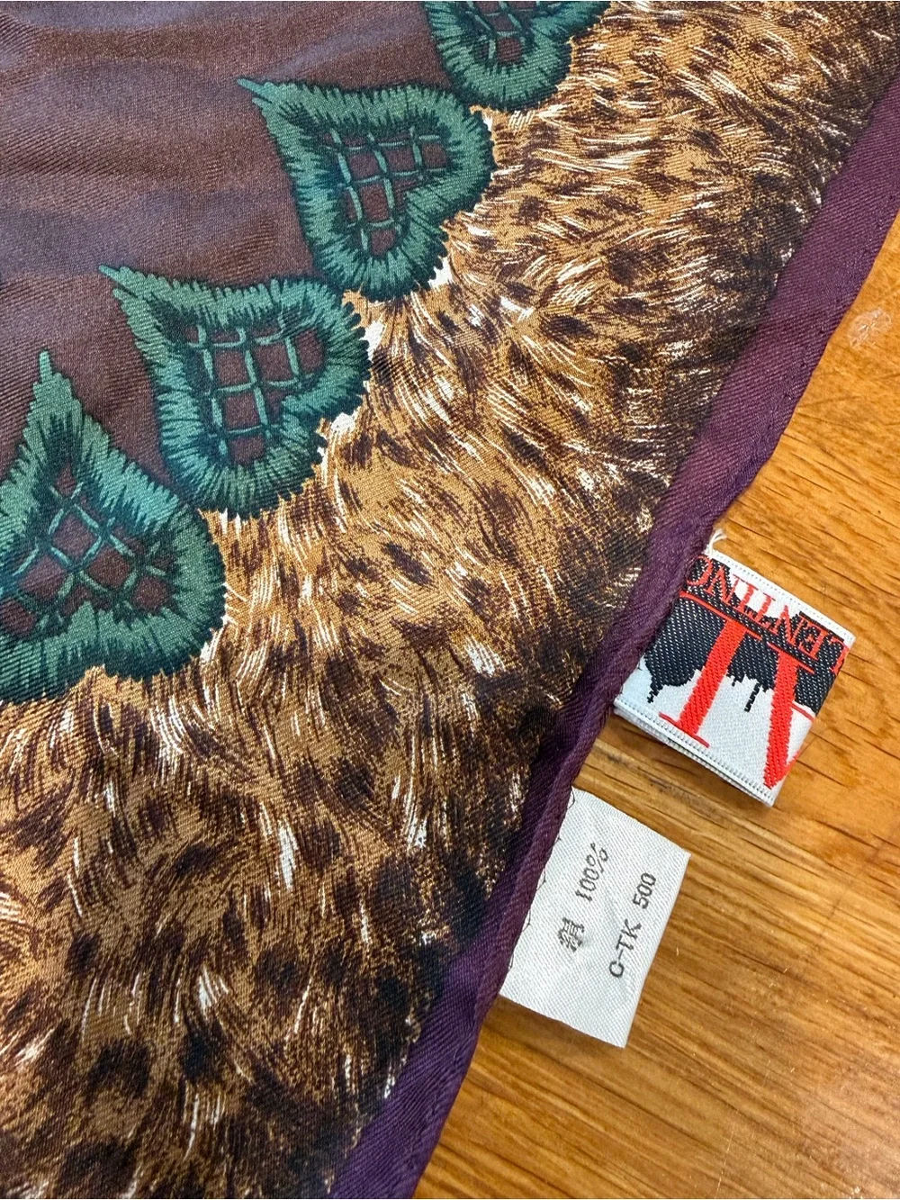 Silk Monogram Valentino Scarf in Brown with Teal Trim